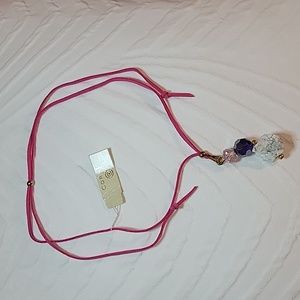 NECKLACE Pink Suede Adjustable CORAL Brand PINK white & blue violet  stones